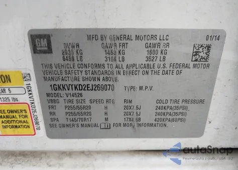 2014 GMC Acadia Denali z USA, uszkodzony, nr VIN 1GKKVTKD2EJ269070